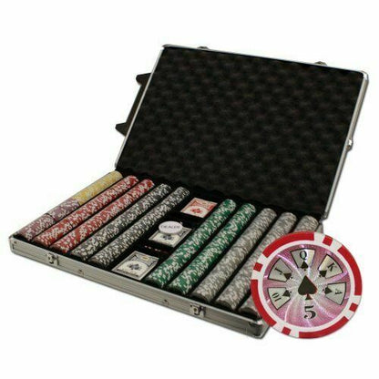 1000 High Roller Poker Chip Set with Rolling Aluminum Case