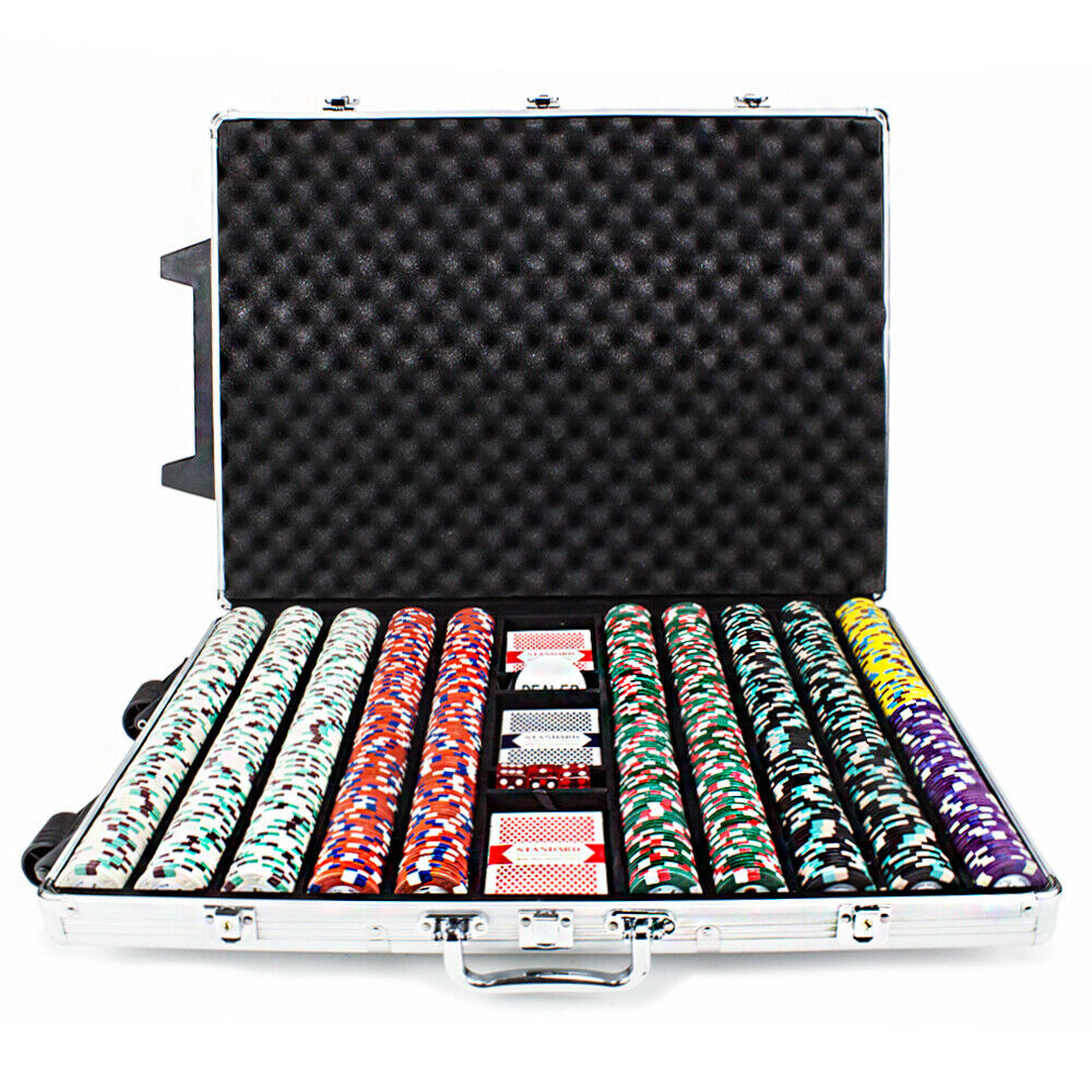 1000 Monaco Club Poker Chip Set with Rolling Aluminum Case