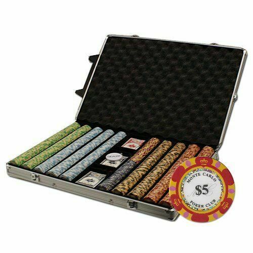 1000 Monte Carlo Poker Chip Set with Rolling Aluminum Case