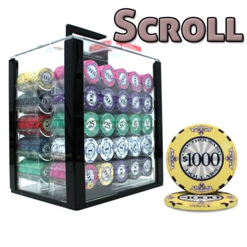 1000 Scroll Ceramic Poker Chip Set with Acrylic Case