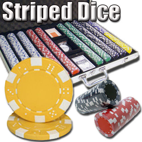 1000 Striped Dice Poker Chip Set with Aluminum Case