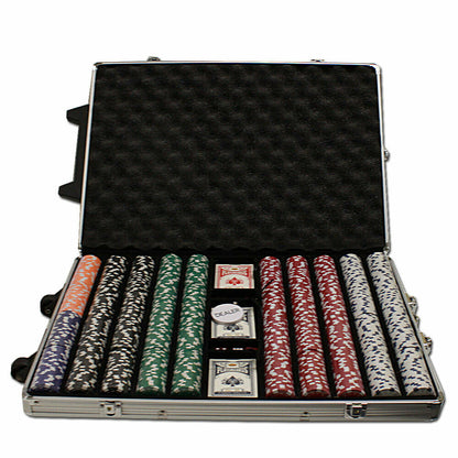 1000 Striped Dice Poker Chip Set with Rolling Aluminum Case