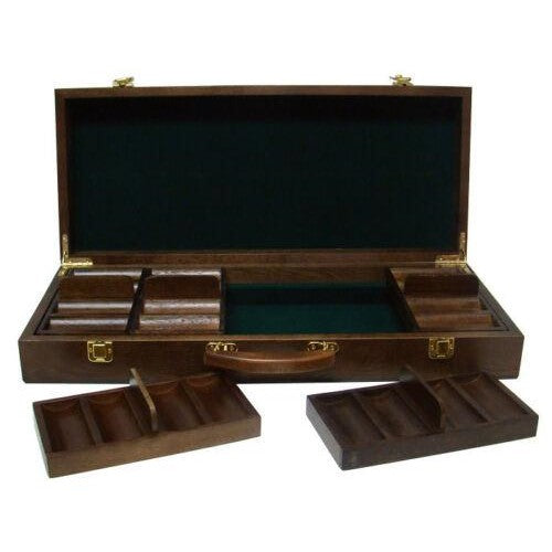 500 Count Walnut Wooden Poker Chip Case