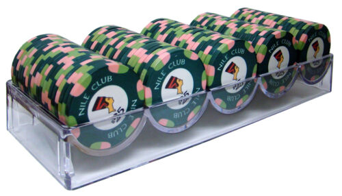 Nile Club 10 Gram Ceramic Poker Chips in Wood Walnut Case - 500 Ct