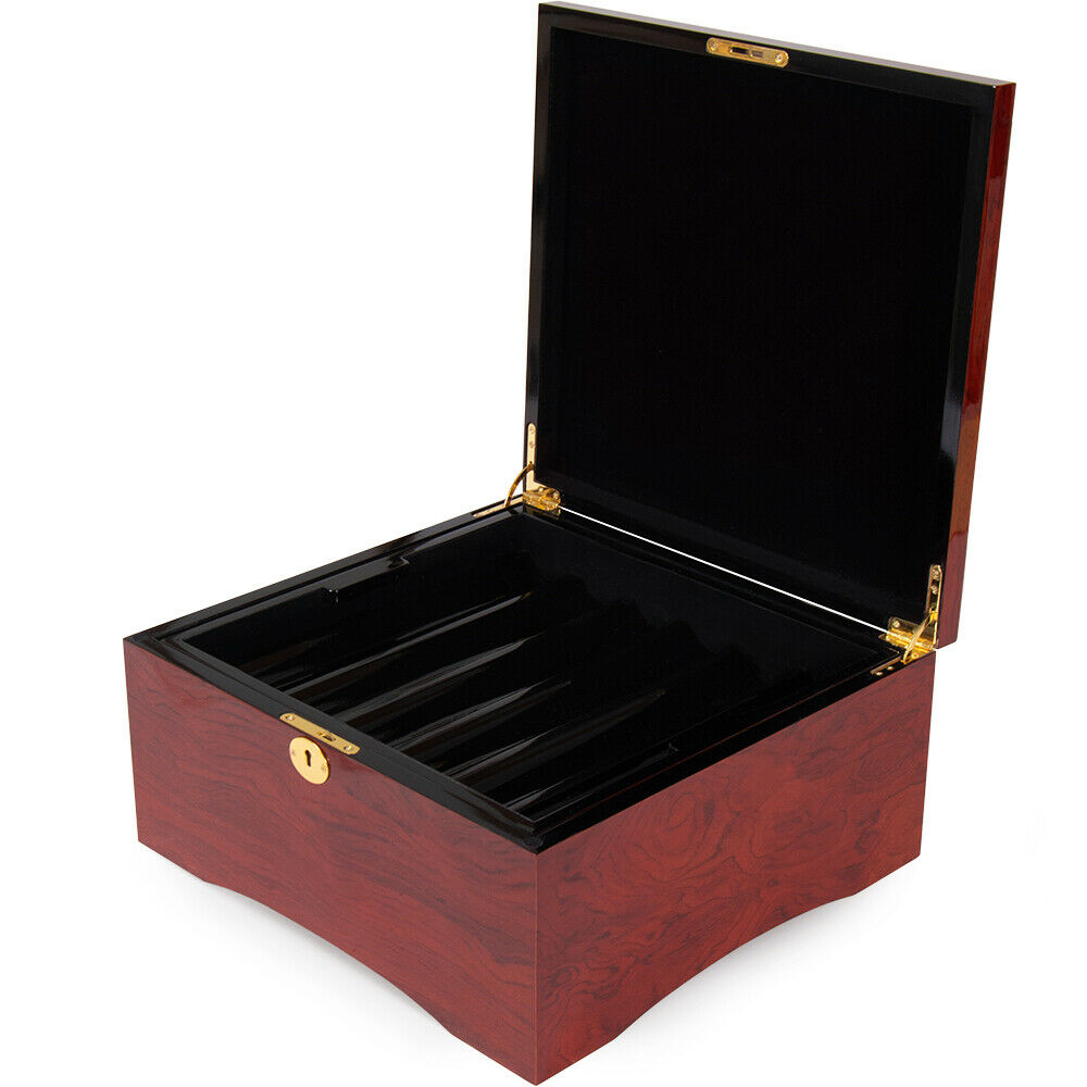 750 Count Glossy Wooden Mahogany Poker Chip Case