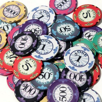 500 Scroll Ceramic Poker Chip Set with Aluminum Case